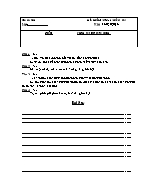 Đề kiểm tra 1 tiết môn học Công nghệ khối 6